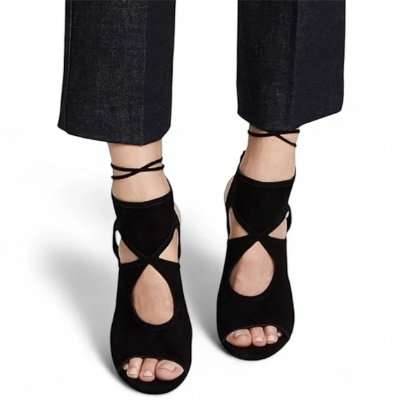 Aquazurra Black Sexy Thing 85 Cutout Genuine Suede Heels Italian Luxury Sz 41 - Picture 3 of 16